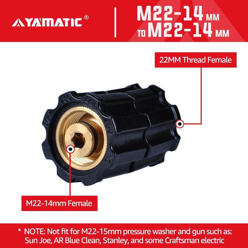 YAMATIC Pressure Washer Adapter Stabilizer for Hose, Pump, and Gun, M22-14mm Female x M22-14mm Female,4000 PSI/280 Bar - Image 3